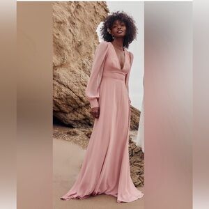 Lulu’s Talk About Divine Long Sleeve Maxi Dress Blush Pink New